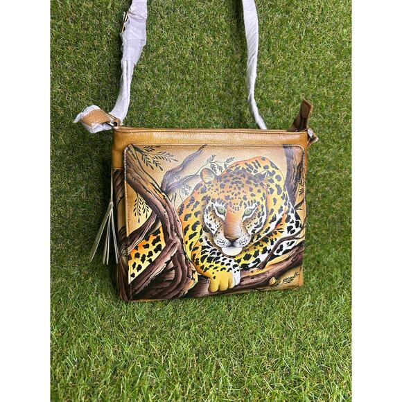 Anuschka Hand Painted Leopard‎ Leather Crossbody Organizer NWT - Picture 2 of 12